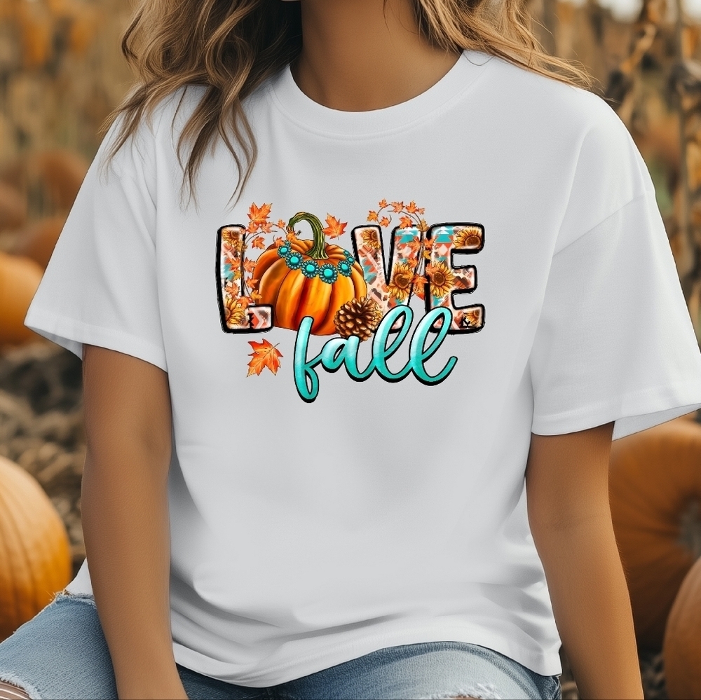 Gildan White Tee with Fall Pumpkin Graphic